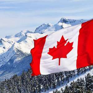 Canada flag and beautiful Canadian landscapes